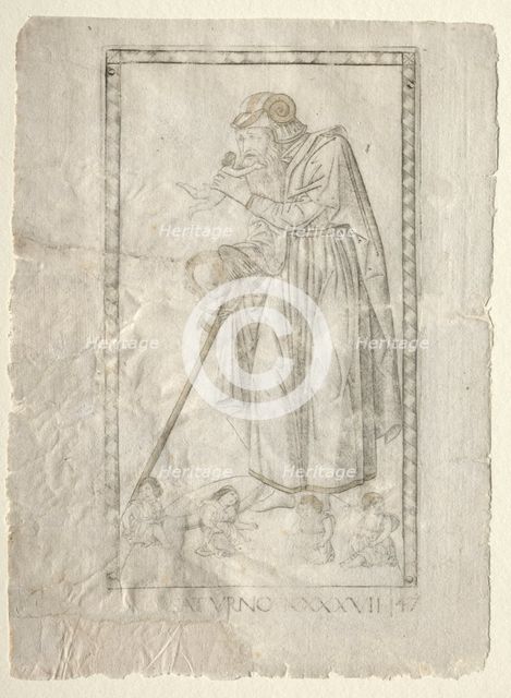 Saturn (from the Tarocchi, series A: Firmaments of the Universe, #47), before 1467. Creator: Master of the E-Series Tarocchi (Italian, 15th century).