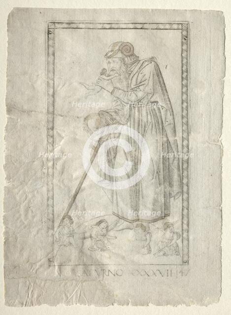 Saturn (from the Tarocchi, series A: Firmaments of the Universe, #47), before 1467. Creator: Master of the E-Series Tarocchi (Italian, 15th century).