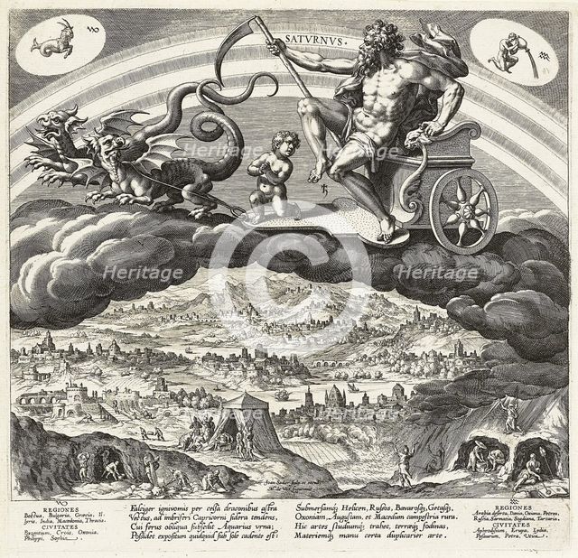 Saturn. (Planetarum effectus et eorum in signis zodiaci), 1585. Creator: Sadeler, Jan (Johannes), the Elder (1550-1600).