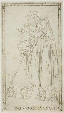 Saturn, plate 47 from Planets and Spheres, c.1465. Creator: Unknown