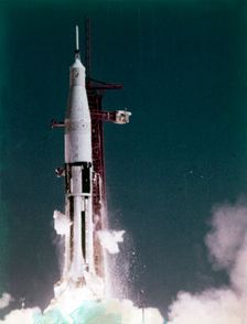 Saturn V rocket lifting off, Kennedy Space Center, Merritt Island, Florida, USA. Creator: NASA
