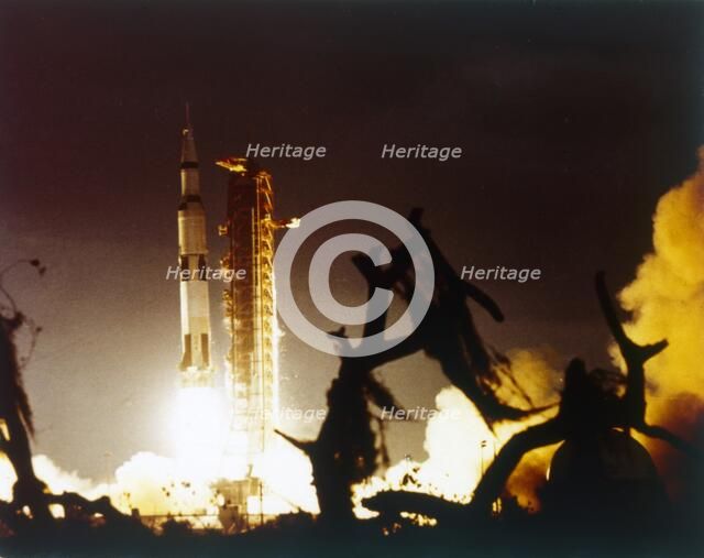 Saturn V rocket lifting off, Kennedy Space Center, Merritt Island, Florida, USA. Creator: NASA.