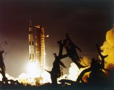 Saturn V rocket lifting off, Kennedy Space Center, Merritt Island, Florida, USA. Creator: NASA
