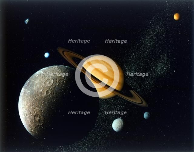 Saturnian System from Voyager 1, c1980s. Creator: NASA.