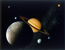 Saturnian System from Voyager 1, c1980s. Creator: NASA