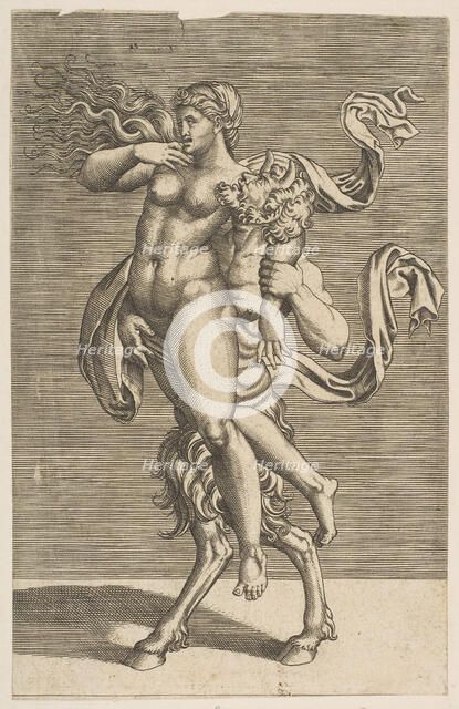 Satyr carrying a nymph restraining her right arm, ca. 1515-1600. Creator: Unknown.