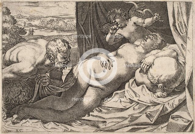 Satyr and Nymph. Artist: Carracci, Agostino (1557-1602)
