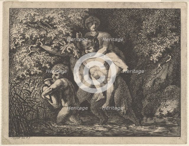Satyr family, on the move, 18th Century. Creator: Salomon Gessner.
