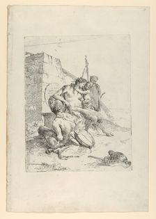 Satyr Family with the Obelisk, from the Scherzi, ca. 1743-50. Creator: Giovanni Battista Tiepolo