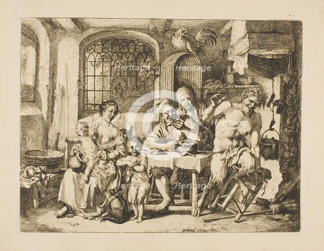 Satyr in a Peasant's House, in the Style of Jordaens, 1739. Creator: Christian Wilhelm Ernst Dietrich.