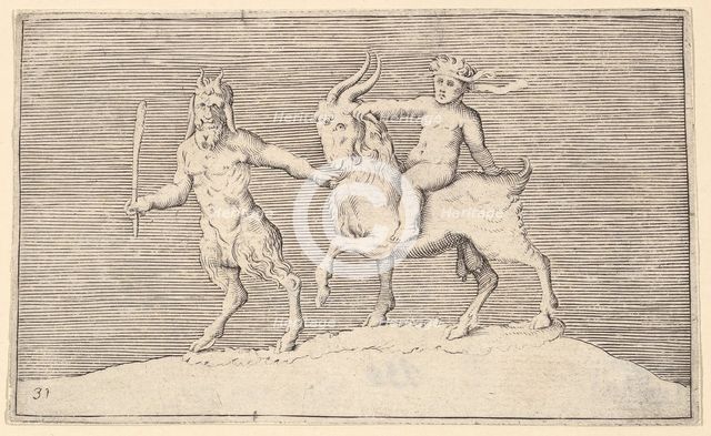 Satyr Leading Goat on which a Infant Rides, published ca. 1599-1622. Creator: Unknown.
