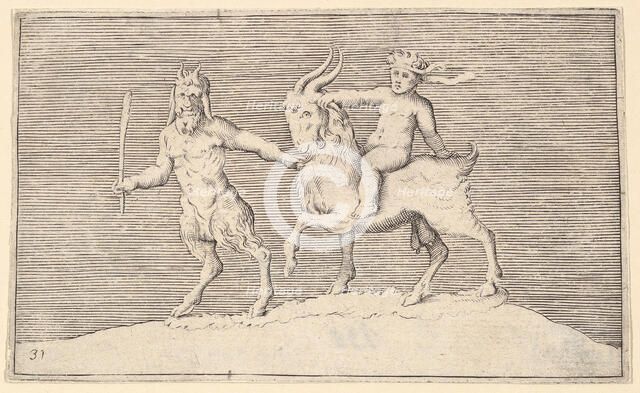 Satyr Leading Goat on which a Infant Rides, published ca. 1599-1622. Creator: Unknown.