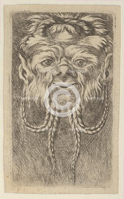Satyr Mask with Overlapping Horns and Four Braided Strands of Beard, from Divers Ma..., ca. 1635-45. Creator: Francois Chauveau.