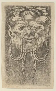 Satyr Mask with Overlapping Horns and Four Braided Strands of Beard, from Divers Ma..., ca. 1635-45. Creator: Francois Chauveau