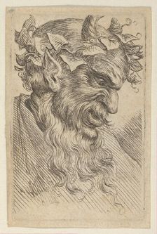 Satyr Mask with a Crown of Ivy, Facing Right, from Divers Masques, ca. 1635-45. Creator: Francois Chauveau