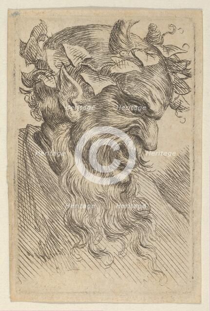 Satyr Mask with a Crown of Ivy, Facing Right, from Divers Masques, ca. 1635-45. Creator: Francois Chauveau.