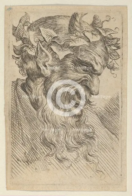 Satyr Mask with a Crown of Ivy, Facing Right, from Divers Masques, ca. 1635-45. Creator: Francois Chauveau.