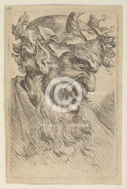 Satyr Mask with a Crown of Ivy, Facing Right, from Divers Masques, ca. 1635-45. Creator: Francois Chauveau.