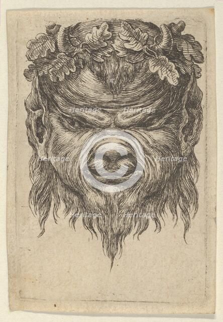 Satyr Mask with an Indented Snout and a Wreath of Oak Leaves, from Divers Masques, ca. 1635-45. Creator: Francois Chauveau.