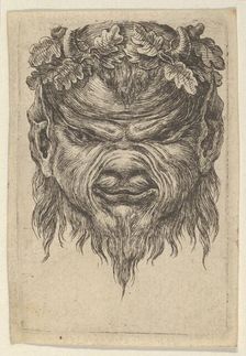 Satyr Mask with an Indented Snout and a Wreath of Oak Leaves, from Divers Masques, ca. 1635-45. Creator: Francois Chauveau
