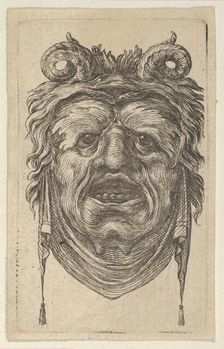 Satyr Mask with Curled Horns, Leafy Eyebrows and a Cloth Hanging Beneath the Chin, ca. 1635-45. Creator: Francois Chauveau