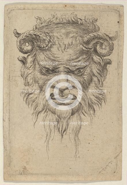 Satyr Mask with Curled Horns Looking Down, from Divers Masques, ca. 1635-45. Creator: Francois Chauveau.