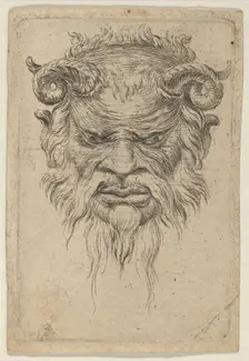 Satyr Mask with Curled Horns Looking Down, from Divers Masques, ca. 1635-45. Creator: Francois Chauveau