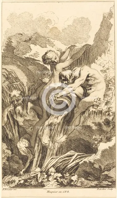 Satyr, Nymph and River God, in or after 1736. Creator: Pierre Alexandre Aveline.