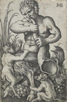 Satyr sounding a horn, 1531-1550. Creator: Sebald Beham