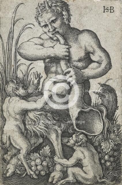 Satyr sounding a horn, 1531-1550. Creator: Sebald Beham.