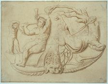 Satyr with Two Pipes and Putto and Woman Taking Drink from Tree, n.d. Creator: Unknown