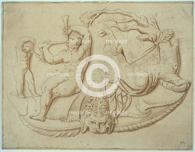 Satyr with Two Pipes and Putto and Woman Taking Drink from Tree, n.d. Creator: Unknown.