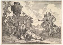 Satyr with Club and Seven Figures, from "Bacchanals and Histories", 1744. Creator: Francesco Fontebasso