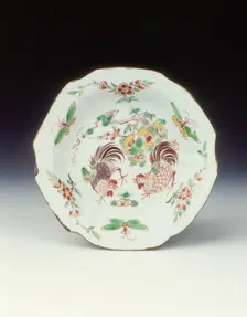 Saucer with cockerels, Ming dynasty, Tianqi period, China, 1621-1627. Creator: Unknown