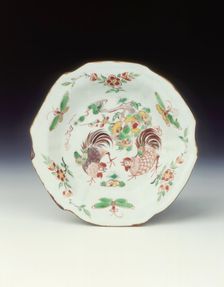 Saucer with cockerels, Ming dynasty, Tianqi period, China, 1621-1627. Creator: Unknown