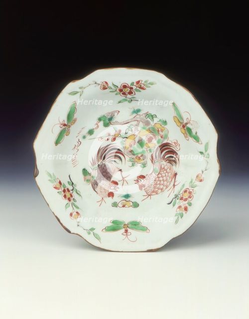 Saucer with cockerels, Ming dynasty, Tianqi period, China, 1621-1627. Creator: Unknown.