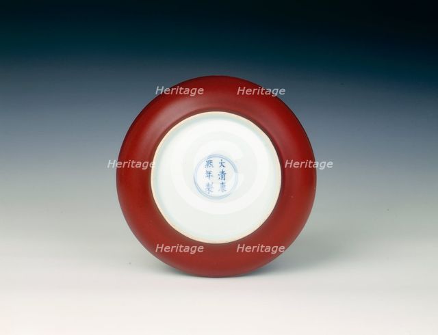 Saucer with sacrificial red glaze, Qing dynasty, late Kangxi period, China, 1700-1722. Artist: Unknown