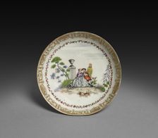Saucer with Scene in style of Watteau, c. 1750-1760. Creator: Unknown