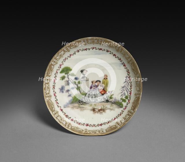 Saucer with Scene in style of Watteau, c. 1750-1760. Creator: Unknown.