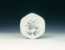 Saucer with rock and flowers, Ming dynasty, Tianqi period, China, 1621-1627. Creator: Unknown