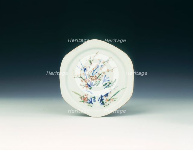Saucer with rock and flowers, Ming dynasty, Tianqi period, China, 1621-1627. Creator: Unknown.