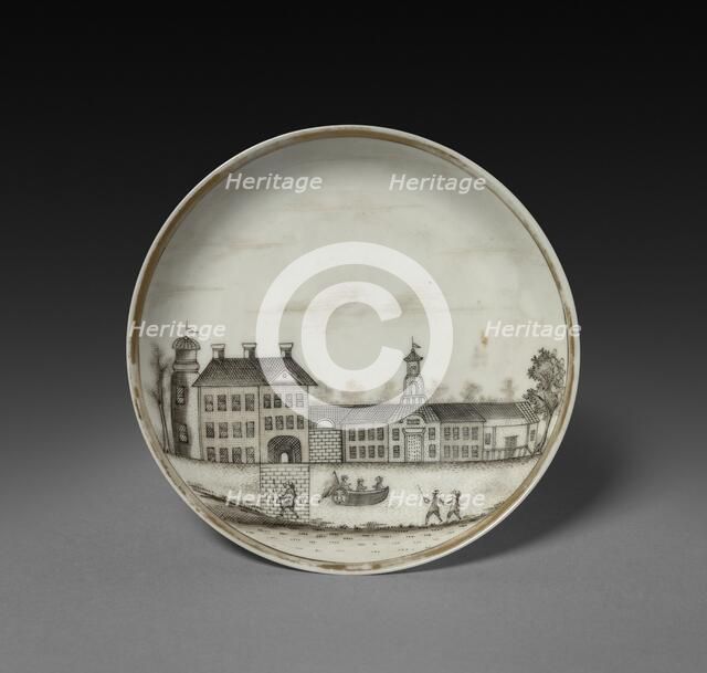 Saucer with View of Town (Cleves?), c. 1770-1785. Creator: Unknown.