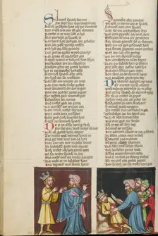 Saul Tearing Samuel's Cloak: Samuel Killing Agag; Weltchronik, about 1400-1410. Creator: Unknown