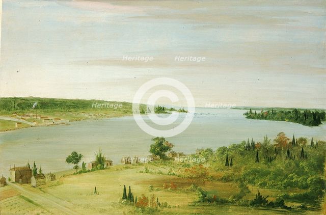 Sault Ste. Marie, Showing the United States Garrison in the Distance, 1836-1837. Creator: George Catlin.