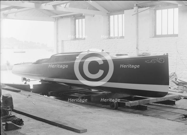 Saunders' motor launch on slipway, 1914. Creator: Kirk & Sons of Cowes.