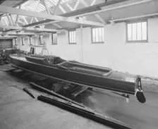 Saunders motor launch in yard, 1914. Creator: Kirk & Sons of Cowes