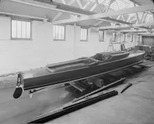 Saunders motor launch in yard, 1914. Creator: Kirk & Sons of Cowes