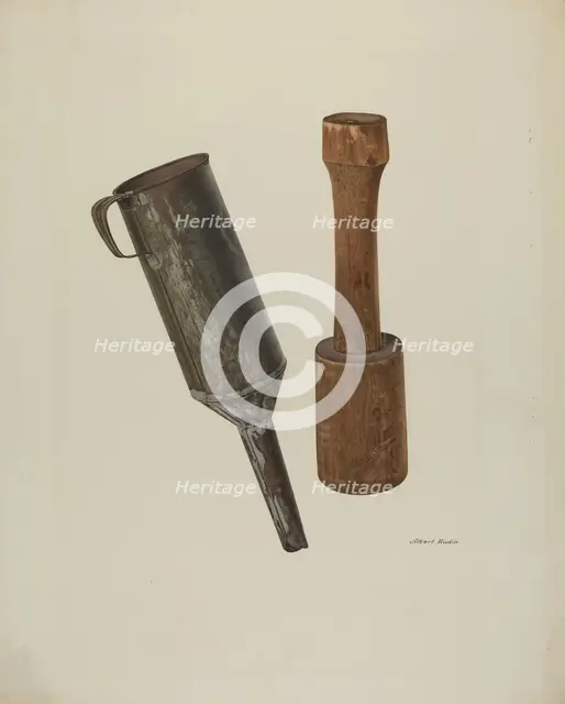 Sausage Stuffer and Funnel, 1940. Creator: Albert Rudin.