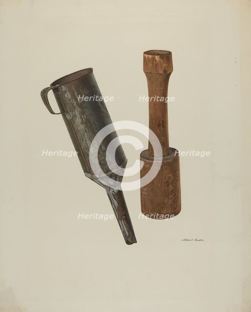 Sausage Stuffer and Funnel, 1940. Creator: Albert Rudin.