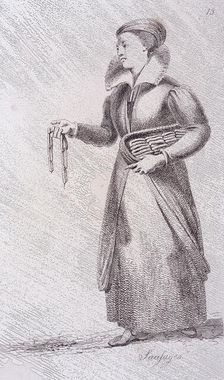 Sausages c1660, from Cries of London, (c1819?). Artist: John Thomas Smith